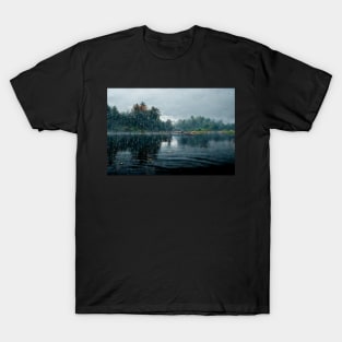 Foggy Lake Falling Raindrops On A Rainy Autumn Day T-Shirt